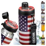 MAXSO Sealed Can Cooler Fizz Lid Can Cover for 12 oz Regular, Slim Skinny Cans & As Thermal Bottle, 4-in-1 Insulated Vacuum Stainless Steel Carbonated Cold Drink Holder - Stars