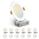 Amico 12 Pack 6 Inch 5CCT Ultra-Thin LED Recessed Ceiling Light with Junction Box, 1050LM Brightness, Dimmable Canless Wafer Downlight, 12W, ETL&FCC