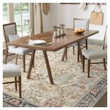 Bavni 6x9 Area Rugs Boho Washable Rugs for Living Room Non-Slip, Ultra Thin Low Pile Vintage Rug for Bedroom Dinning Room Office, Modern Farmhouse, Ivory/Teal