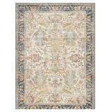 Bavni 6x9 Area Rugs Boho Washable Rugs for Living Room Non-Slip, Ultra Thin Low Pile Vintage Rug for Bedroom Dinning Room Office, Modern Farmhouse, Ivory/Teal