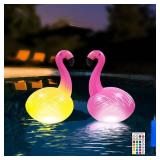 Nowlaby Floating Flamingo Pool Lights, 2 Pcs 19\" Solar Floating Lights, IP68 Waterproof, Timer, Remote Control with 16 Colours for Patio Wedding Party Christmas Decorations