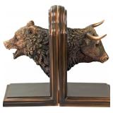 Treasure of Nature Bronze Plated Resin Sculptures Bear & Bull Head Bookends 9\" w X 8\" h New