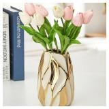 OTARTU Cream White Ceramic Vase for Flowers, Gold Flower Vase Modern Home Decor, Small Ceramic Vase for Pampas Grass Decorative Vase, for Farmhouse Coffee Table Bookshelf (Small)