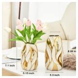 OTARTU Cream White Ceramic Vase for Flowers, Gold Flower Vase Modern Home Decor, Small Ceramic Vase for Pampas Grass Decorative Vase, for Farmhouse Coffee Table Bookshelf (Small)