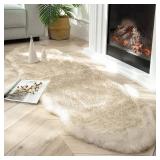 Ashler HOME DECO Ultra Soft Faux Fox Fur Rug White Brown Fluffy Area Rug, Carpets Fluffy Rug Chair Couch Cover for Bedroom Floor Sofa Living Room 2 x 6 Feet