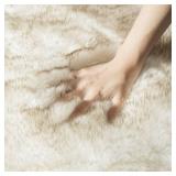 Ashler HOME DECO Ultra Soft Faux Fox Fur Rug White Brown Fluffy Area Rug, Carpets Fluffy Rug Chair Couch Cover for Bedroom Floor Sofa Living Room 2 x 6 Feet