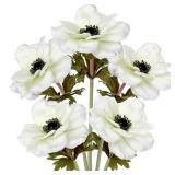 5Pcs Anemone Flowers Artificial Silk Flowers 20.9\" White Faux Flowers Realistic Fake Flowers for Decoration Faux Poppy Flower Anemone Artificial Flowers Bulk for Vase Centerpieces Home Wedding Bouque