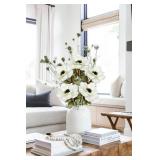 5Pcs Anemone Flowers Artificial Silk Flowers 20.9\" White Faux Flowers Realistic Fake Flowers for Decoration Faux Poppy Flower Anemone Artificial Flowers Bulk for Vase Centerpieces Home Wedding Bouque