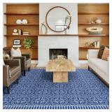 RYB HOME 6x9 Washable Area Rug for Living Room, Modern None Slip Soft Rug for Bedroom, Easy Care Floor Carpet with Rubber Backing for Enterway Dining, 6x9 ft, Navy Blue