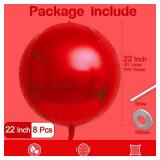 8 Pcs Red Balloons, 22 Inch Large 4D Sphere Chrome Foil Mylar Balloons for Birthday Party Decorations Bachelorette Christmas Graduation Baby Shower Wedding Engagement Bridal Shower Party Supplies