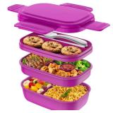 LIGHT PURPLE Modern Adult Lunch Box, Stackable Lunch Containers, Minimalist Design Bento Box with Utensil Set - Leak-Proof for Dining Out, Work, School, Picnic