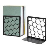 GEOMOD Geometric Honeycomb Black Metal Bookends Decorative - Tall Sturdy Book Ends for Shelves - Modern Heavy Duty Bookend Stopper - Office or Home Book Shelf Book Holder - 6x3.25x6.25 Inches - 1 Pair