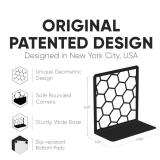 GEOMOD Geometric Honeycomb Black Metal Bookends Decorative - Tall Sturdy Book Ends for Shelves - Modern Heavy Duty Bookend Stopper - Office or Home Book Shelf Book Holder - 6x3.25x6.25 Inches - 1 Pair