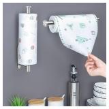 MGahyi Paper Towel Holder Wall Mount, Self Adhesive Or Drilling Under Cabinet Kitchen, 13.2 inch Stainless Steel Paper Towel Roll Rack, Towel Roll Hanger for Bathroom(Silver, Rectangle)
