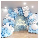 Blue and White Balloon Arch Kit, ADOINBY 140Pcs Pastel Light Blue and White Balloon Garland kit, 18 12 10 5 Inch Different Size Balloons for Baby Shower Birthday Gender Reveal Anniversary Decorations