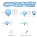 Blue and White Balloon Arch Kit, ADOINBY 140Pcs Pastel Light Blue and White Balloon Garland kit, 18 12 10 5 Inch Different Size Balloons for Baby Shower Birthday Gender Reveal Anniversary Decorations