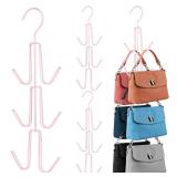 ZEDODIER Purse Hanger Organizer for Closet, 4 Pack Hanging Bag Holder, Keeping Purses Visible and in Good Condition, Metal Handbag Storage Hook Backpack Rack Space Saving Hanger, Pink