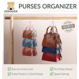 ZEDODIER Purse Hanger Organizer for Closet, 4 Pack Hanging Bag Holder, Keeping Purses Visible and in Good Condition, Metal Handbag Storage Hook Backpack Rack Space Saving Hanger, Pink