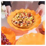 LIYH 20 Pcs 10 Inch Orange Plastic Scalloped Plates Reusable - Unbreakable Dinner Plates-Dishwasher Safe, Perfect for Halloween & Thanksgiving Party BPA Free