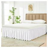 Biscaynebay Wrap Around Bed Skirts for Twin & Twin XL Beds with Long Drop of 18\", White Adjustable Elastic Dust Ruffles Easy Fit Wrinkle & Fade Resistant Silky Luxurious Fabric Machine Washable