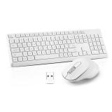 Wireless Keyboard Mouse Combo, Ultra-Slim USB Keyboard Silent Mouse Set, Water-Dropping Keycaps, 12 Shortcuts, 2.4GHz Wireless Connection for PC Laptop Windows XP/7/8/10, Vista, Mac (White)