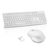 Wireless Keyboard Mouse Combo, Ultra-Slim USB Keyboard Silent Mouse Set, Water-Dropping Keycaps, 12 Shortcuts, 2.4GHz Wireless Connection for PC Laptop Windows XP/7/8/10, Vista, Mac (White)