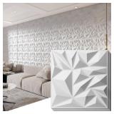 Art3d 33-Pack 3D Wall Panels for Interior Wall Decor, Modern Diamond Textured Accent Wall Paneling for Gaming Living Room TV Wall Background, 12 x 12 inch White, A10342