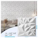 Art3d 33-Pack 3D Wall Panels for Interior Wall Decor, Modern Diamond Textured Accent Wall Paneling for Gaming Living Room TV Wall Background, 12 x 12 inch White, A10342