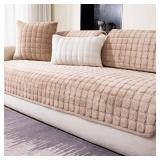 MDSASFD Velvet Couch Cover, Washable Sectional Sofa Cover, Anti Slip Sofa Slipcovers for 3 Cushion Couch Sofa L Shaped Recliner, Furniture Protector Covers for Pets Kids(Khaki, Only 1 PCS)