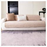MDSASFD Velvet Couch Cover, Washable Sectional Sofa Cover, Anti Slip Sofa Slipcovers for 3 Cushion Couch Sofa L Shaped Recliner, Furniture Protector Covers for Pets Kids(Khaki, Only 1 PCS)