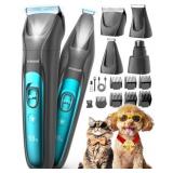 PRE OWNED oneisall Quiet Dog Clippers for Grooming LED Light, Cordless Dog Grooming Kit 4 in 1, 2000mAh Pet Clippers Paw Trimmer Nail Grinder for Paw, Nail, Face, Ears, Legs, Body