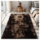 Fluffy Rug Shaggy Area Rug, Mottling Brown 3x5 Area Rugs for Bedroom, Small Bedside Rug, Soft Fluffy Shaggy Entryway Throw Rugs for Living Room Bedroom Kids Room Home Decor