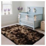 Fluffy Rug Shaggy Area Rug, Mottling Brown 3x5 Area Rugs for Bedroom, Small Bedside Rug, Soft Fluffy Shaggy Entryway Throw Rugs for Living Room Bedroom Kids Room Home Decor