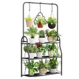 SORCEDAS Plant Stand Indoor Outdoor 3 Tier Tall Corner Hanging Plant Shelf Metal Flower Stands Ladder Plant Holder for Living Room Balcony Garden Patio Multiple Plants, Dark Grey
