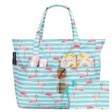 KABAQOO Extra Large Beach Bag Waterproof Sandproof Women Beach Tote with Zipper & Wet Compartment for Pool Gym Grocery Travel