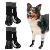 SCENEREAL Anti Slip Dog Socks for Hot Pavement to Prevent Licking Paws, Long Sporty Style Reflective Dog Grip Socks for Hardwood Floors, Dog Shoes Booties&Paw Protector for Large Senior Dog, Black L