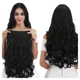 REECHO 18\" 1-Pack 3/4 Full Head Curly Wavy Clips in on Synthetic Hair Extensions HE008 Hairpieces for Women 5 Clips 4.0 Oz per Piece - Natural Black