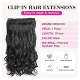 REECHO 18\" 1-Pack 3/4 Full Head Curly Wavy Clips in on Synthetic Hair Extensions HE008 Hairpieces for Women 5 Clips 4.0 Oz per Piece - Natural Black