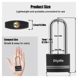 Diyife Padlock with Key, [2 Pack] [Waterproof] Lock with Key, Long Shackle Padlocks for Outdoor Anti-Rust, Small Covered Aluminum Padlock with 4 Alike Keys for Gym Locker, Fence, Shed