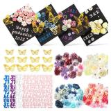 Gilprop 4 Sets 104 Pcs Graduation Cap Decorations Kits, Includes Faux Flower Heads 3D Butterfly Stickers Self Adhesive Glitter Alphabet Letter Number Stickers for Grad Hat Topper DIY