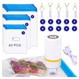 42 PCS Sous Vide Vacuum Sealer Set - 30 Reusable Bags, 5 Clips and Sealing Clips for Anova, Joule Cookers