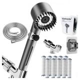 Filtered Shower Head with Handheld & High Pressure - Ion Drops Shower Head with 75\" Stainless Hose for Hard Water | 3 Spray Modes Shower with 10 Replaceable Filters