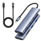 USB C to USBC Hub Dual/Triple Monitor, USBC Splitter 4K@30-60Hz with HDMI, 6 * 10Gbps, 100W PD, SD4.0, Full-Function Type C Port, Docking Station for Windows, Chromos Laptops, with USBC Video Cable