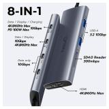 USB C to USBC Hub Dual/Triple Monitor, USBC Splitter 4K@30-60Hz with HDMI, 6 * 10Gbps, 100W PD, SD4.0, Full-Function Type C Port, Docking Station for Windows, Chromos Laptops, with USBC Video Cable