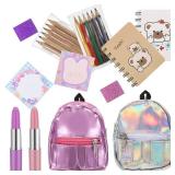Zhanmai Mini Doll Backpack with 10 Stationery Surprises Inside, Pink, Unisex