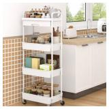 Dttwacoyh 4-Tier Rolling Cartï¼Trolley with Drawer, Kitchen Storage Organizer with Plastic Shelf & Metal Wheels, Storage Cart for Living Room, Kitchen, Office, Bathroom, White