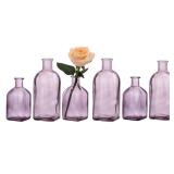 GMWD Glass Flower Vase Set of 6 Purple Clear Bud Vases, 14.5 Oz 8 Oz Apothecary Bottle Vases Decorative for Centerpieces Home Decoration Wedding Reception Table Decor