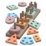 kecristv Montessori Toys for 1 2 Year Old Girl and Boy Birthday Gifts, Shape Sorter Wooden Toys for Toddlers Age 1-3 2-4, Learning Educational Sensory Stacking Toddler Puzzles