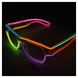 XGOOD LED Glasses Multi-Color (8 Colors) Light Up Glasses w/o Cable Neon Glow Glasses for KTV, EDM, Rave Parties and Cosplay (Clear Frame w/o Lens)