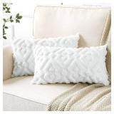 Artscope Pack of 2 Soft Plush Short Wool Velvet Decorative Throw Pillow Covers Luxury Style Cushion Covers European Pillow Shell for Sofa Bedroom Diamond Shape Pure White, 16x24 Inch